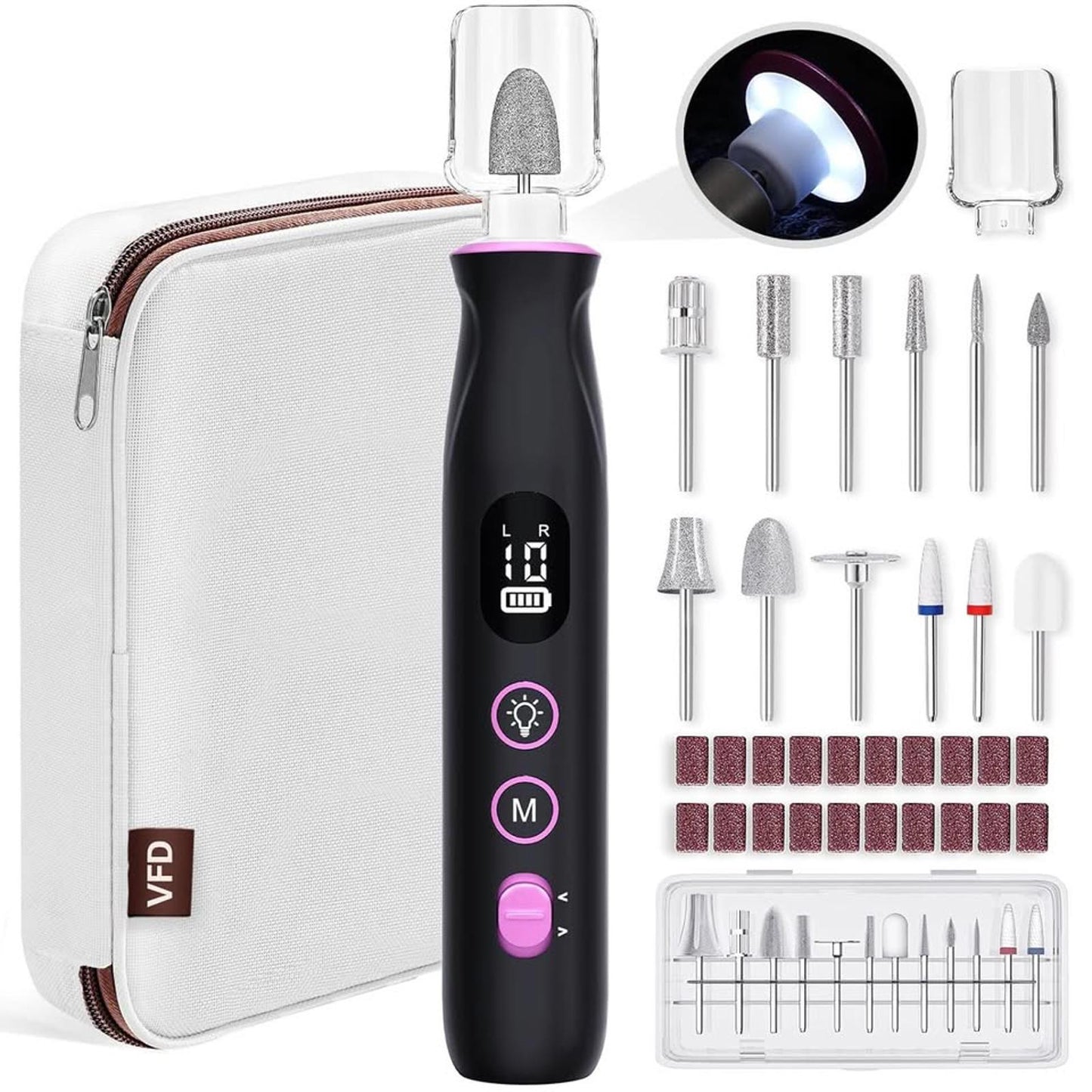 Electric Nail Drill, Cordless 2000 mAh Rechargeable Portable Nail File 12 in 1 Kit