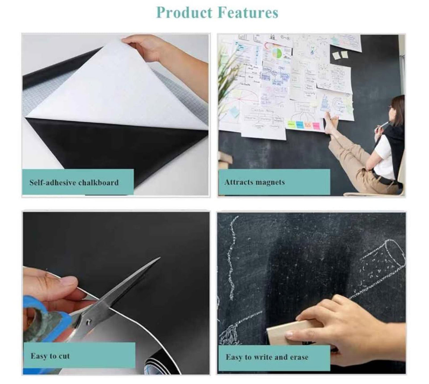 Chalk Board Contact Paper with Adhesive, 36" x 48" Magnetic Chalkboards for Wall, Wallpaper Sheets f