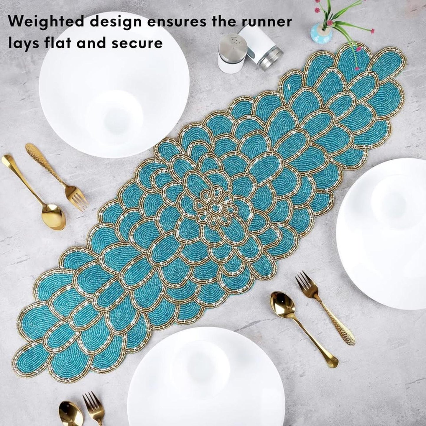 Beaded Table Runner 13 x 36 Inches - Handmade Decorative Dining Table Centerpiece