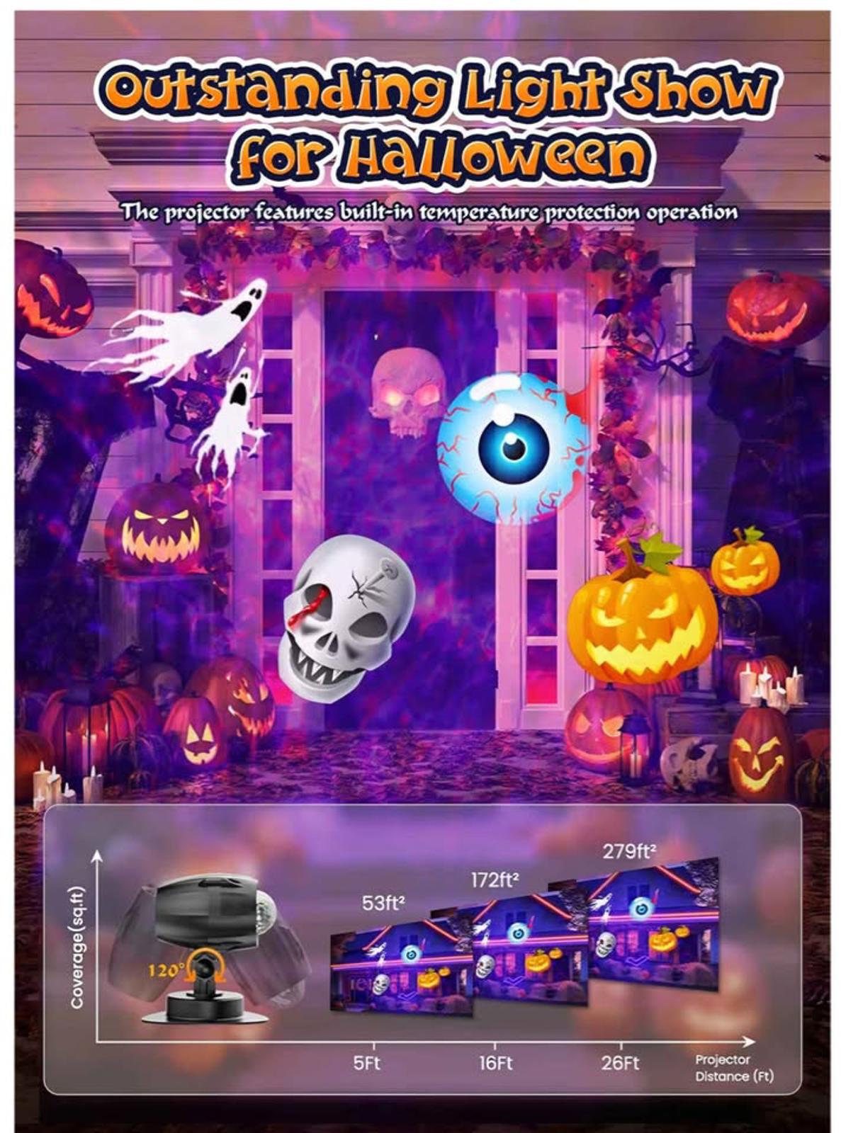 3 in 1 Halloween Christmas Projector Lights Outdoor 21 HD Effects (3D Ocean Wave + Patterns+Red Gree