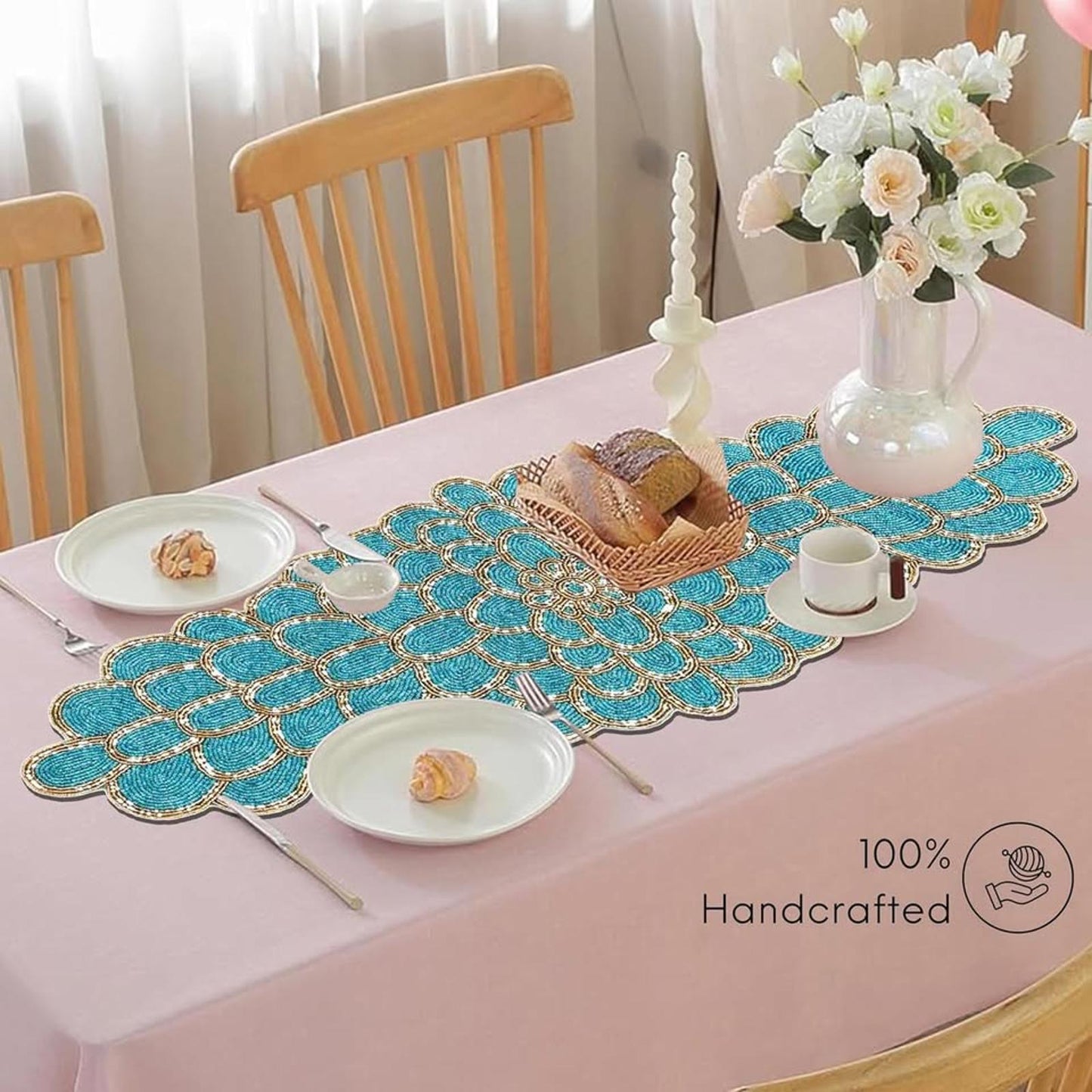 Beaded Table Runner 13 x 36 Inches - Handmade Decorative Dining Table Centerpiece