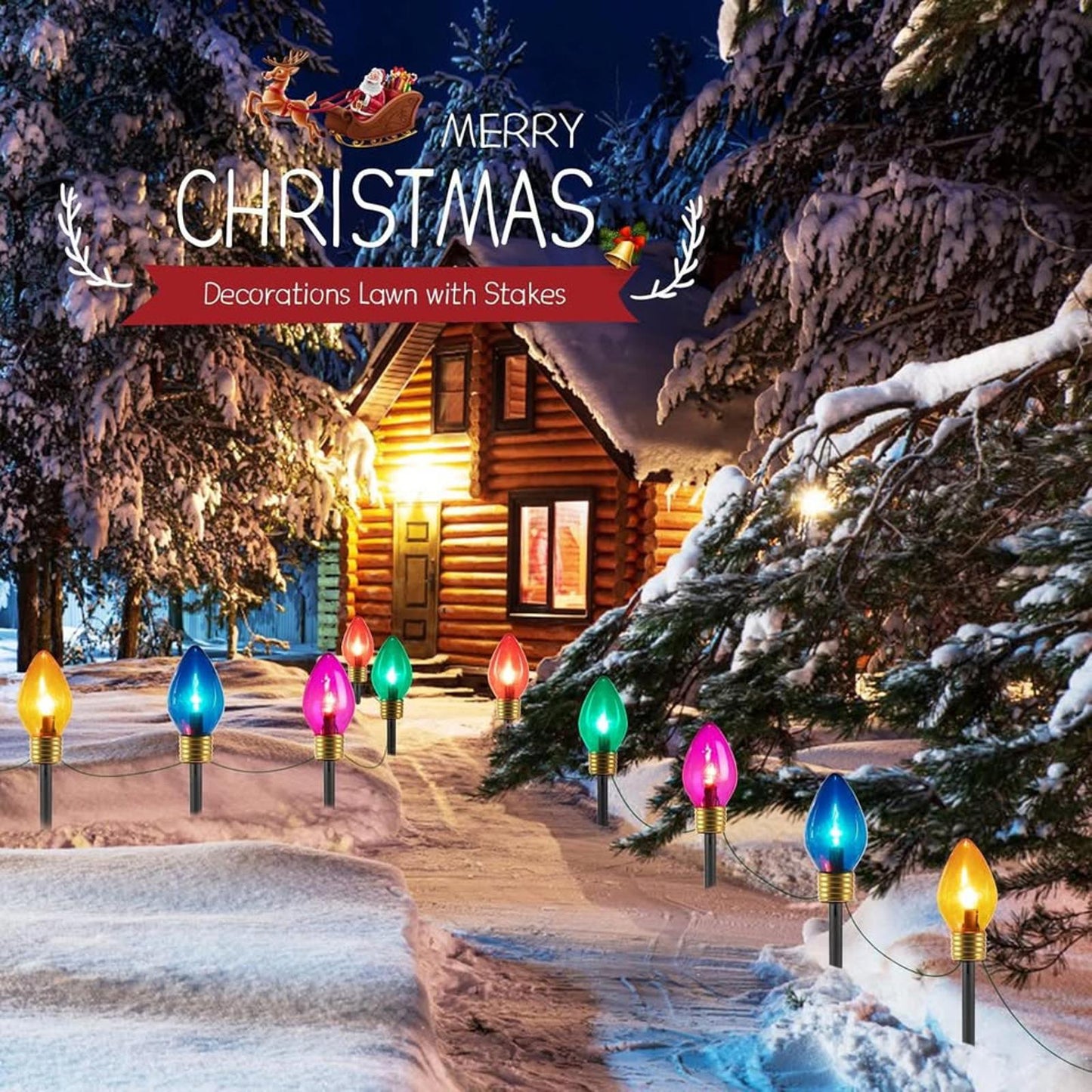 Jumbo C9 Christmas Pathway Lights Outdoor - 8.5 Feet 5 LED C9