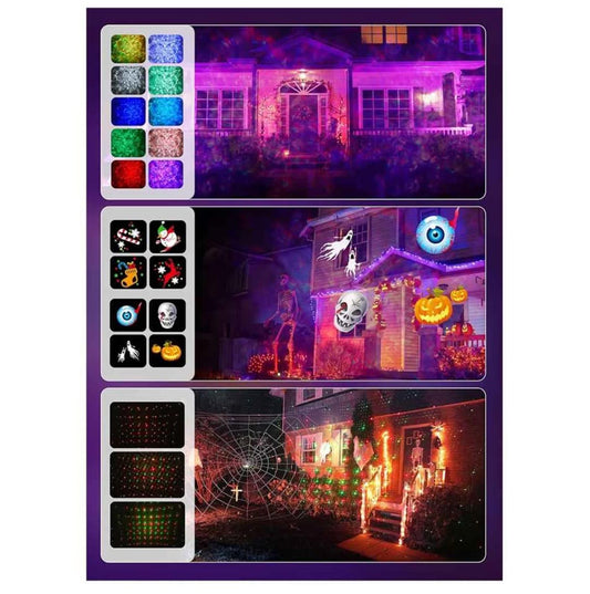 3 in 1 Halloween Christmas Projector Lights Outdoor 21 HD Effects (3D Ocean Wave + Patterns+Red Gree