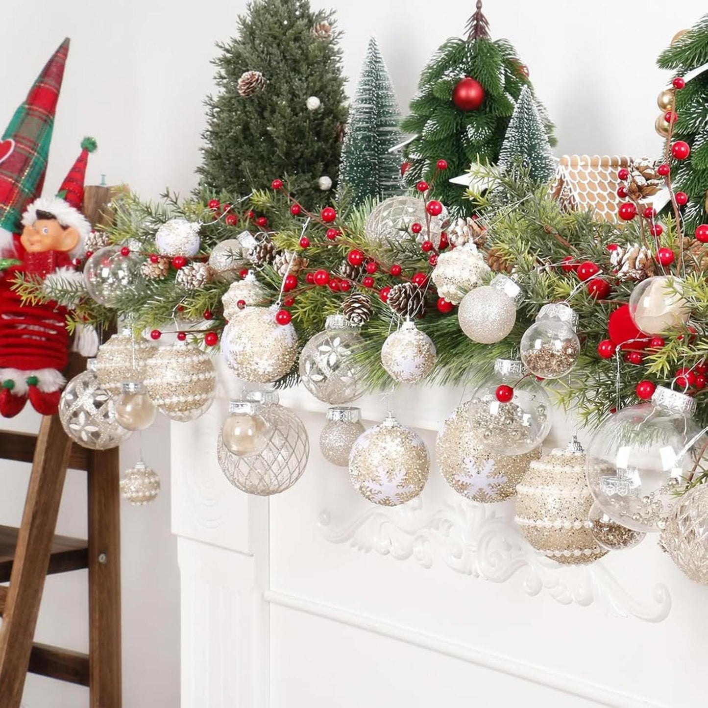 Christmas Ball Ornaments, 33PCS Champagne Clear Shatterproof Plastic Foam Set