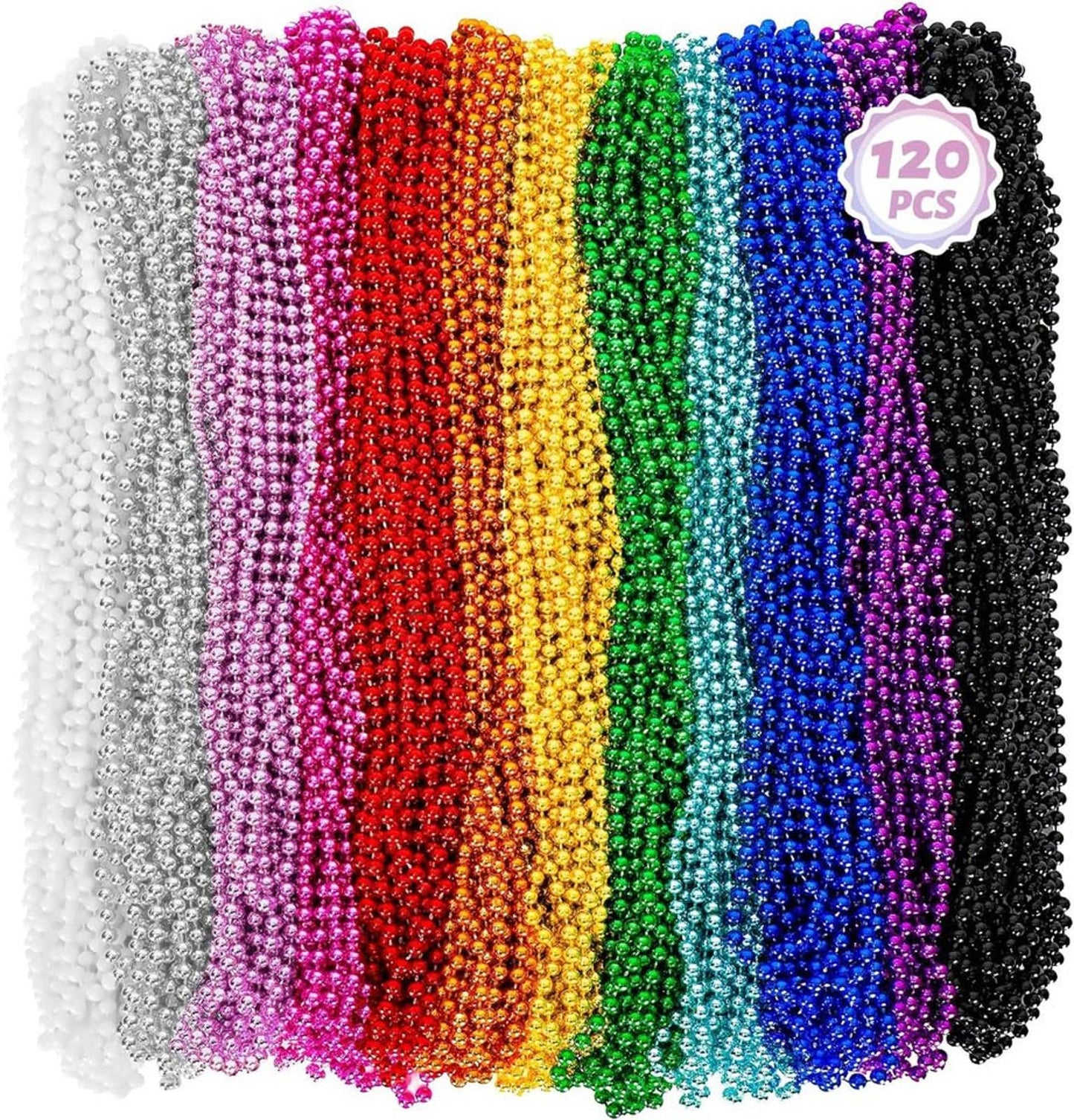 120PCS Mardi Gras Beads, 33" Colorful Mardi Gras Beads Necklaces, Women Men Party Costume