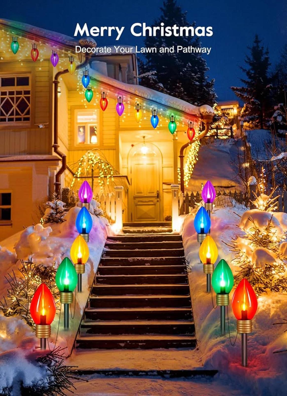 Jumbo C9 Christmas Pathway Lights Outdoor - 8.5 Feet 5 LED C9