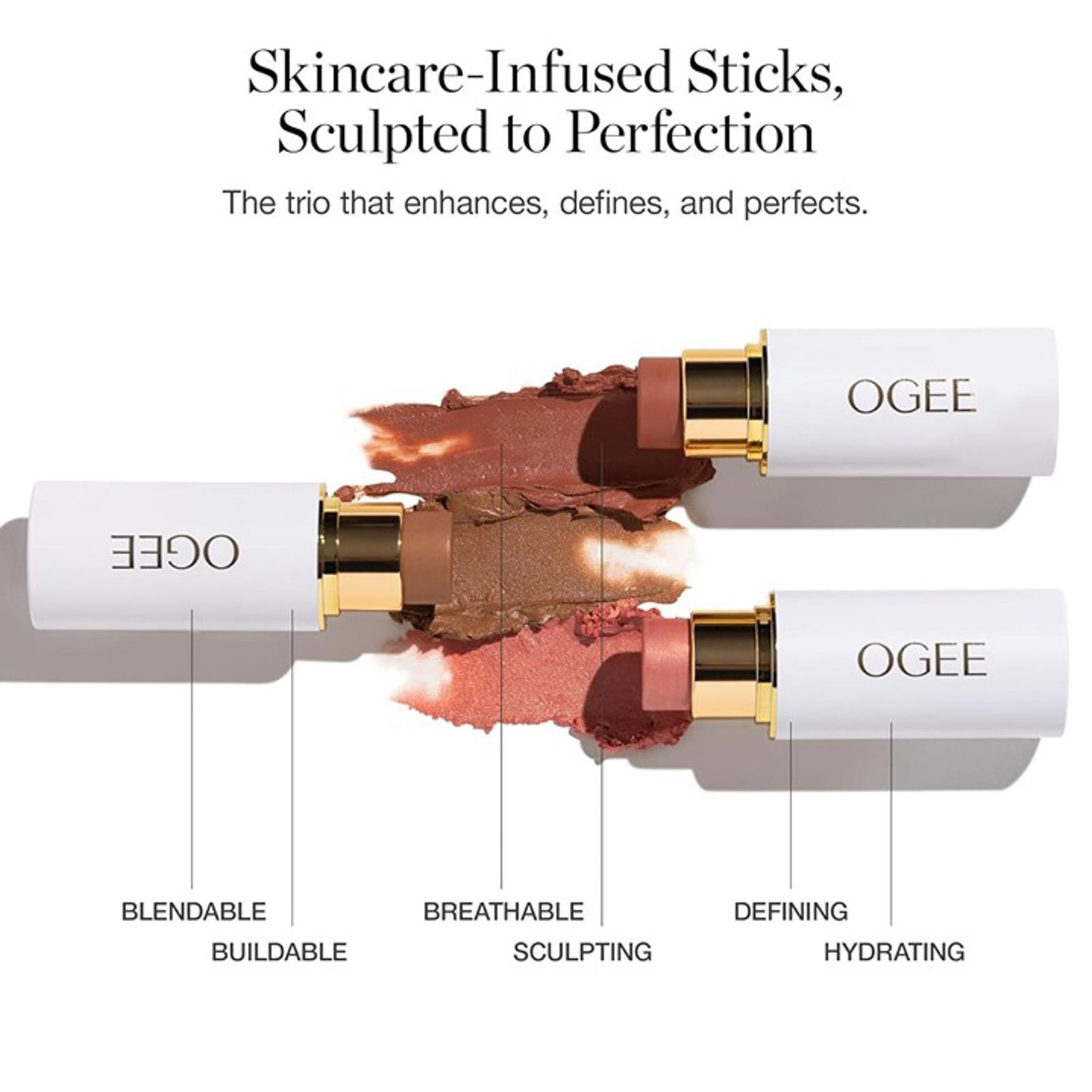 Ogee Face Stick Trio - Golden Contour Stick Makeup Collection - Certified Organi