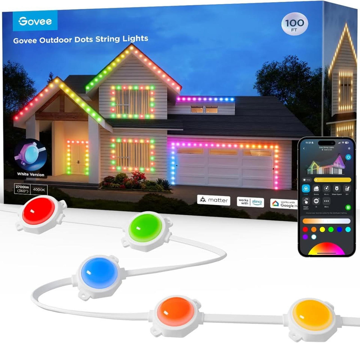 Govee Outdoor Strip Lights, 45 RGBIC LED Lights 100FT Lights with 65 Scene Modes