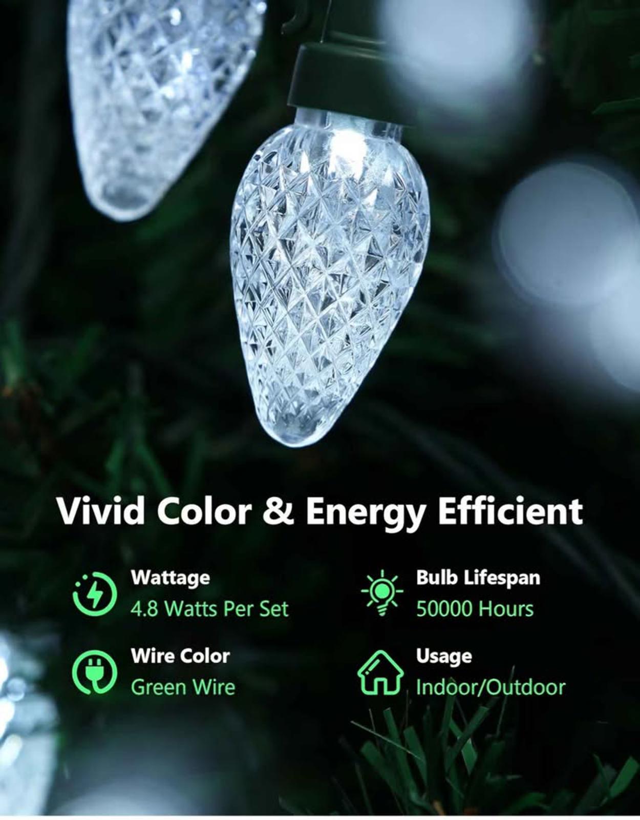 C7 LED Christmas String Lights, 25.16FT 50 LED Connectable Outdoor Indoor Decorative Light Strand, C