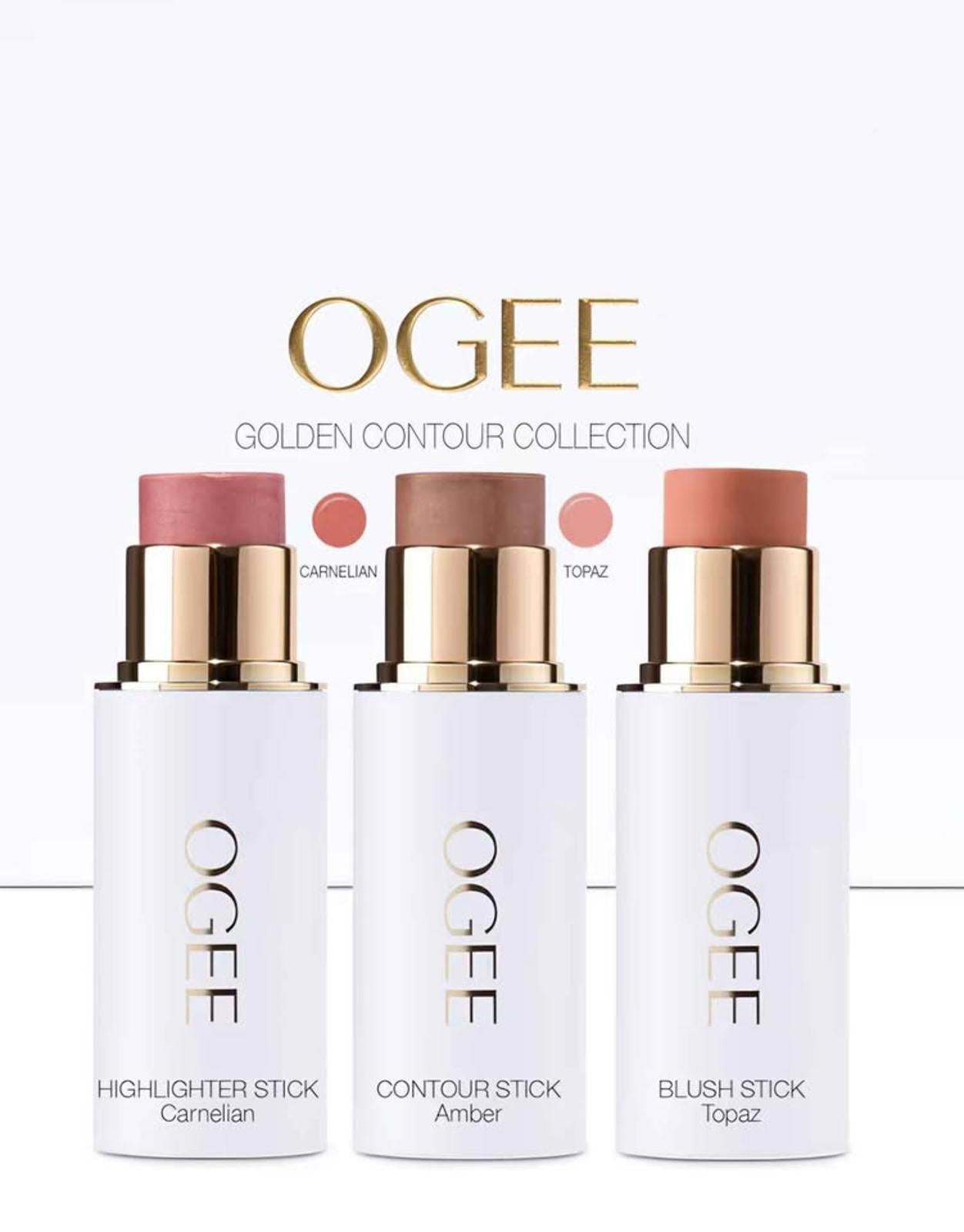 Ogee Face Stick Trio - Golden Contour Stick Makeup Collection - Certified Organic Bronzer, Blush Sti