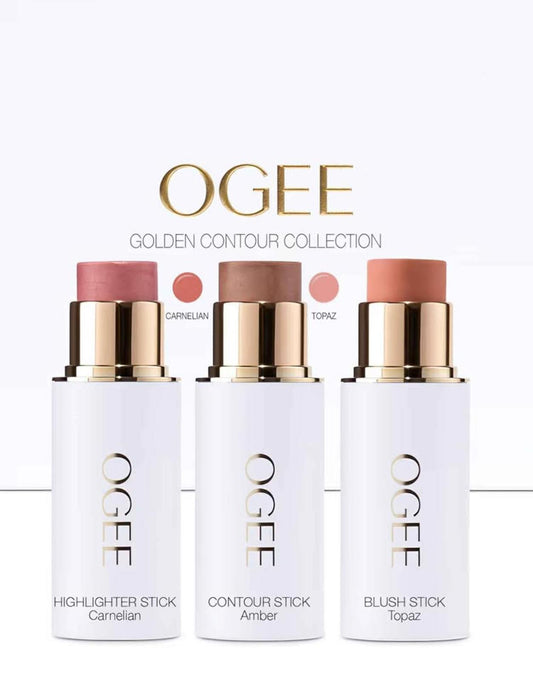 Ogee Face Stick Trio - Golden Contour Stick Makeup Collection - Certified Organic Bronzer, Blush Sti