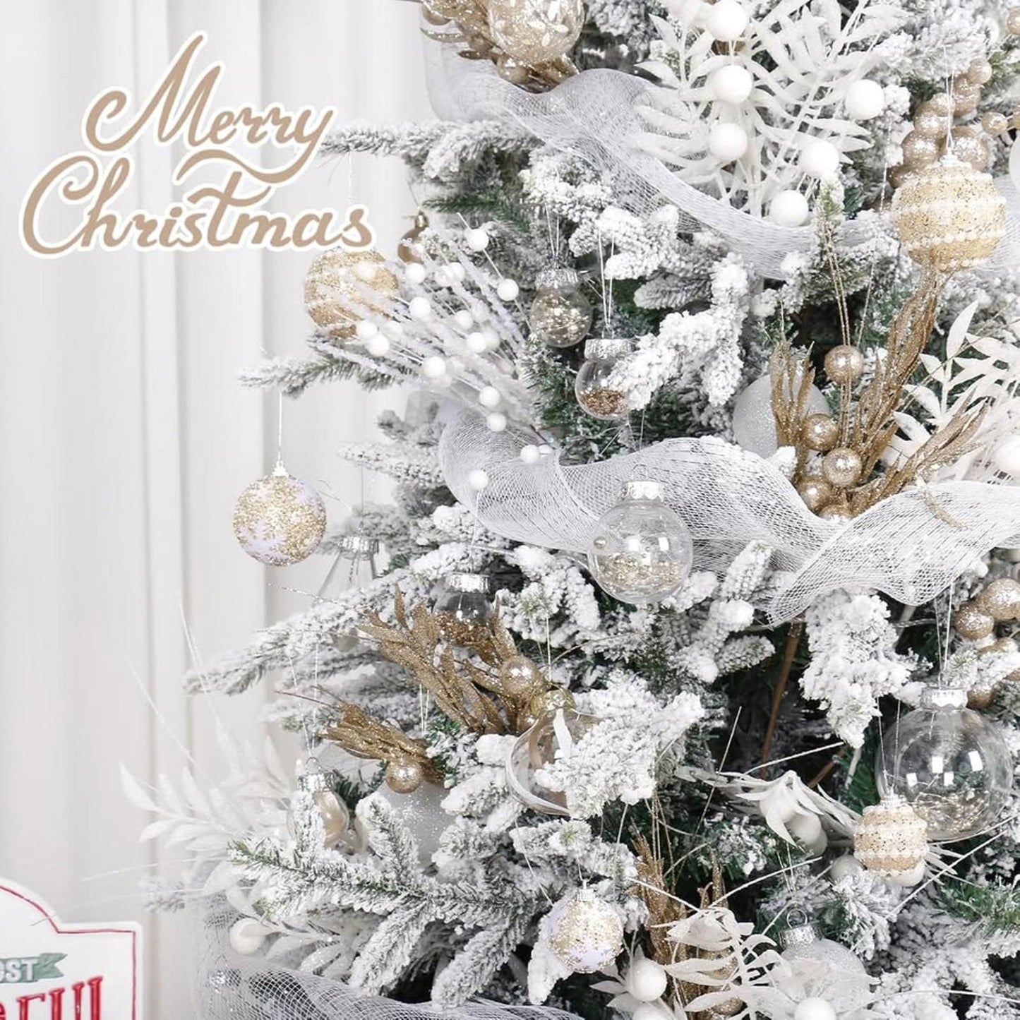 Christmas Ball Ornaments, 33PCS Champagne Clear Shatterproof Plastic Foam Set