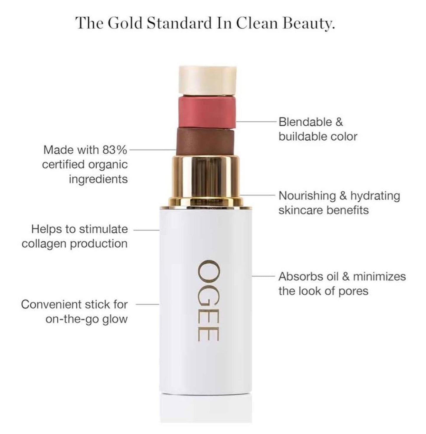 Ogee Face Stick Trio - Golden Contour Stick Makeup Collection - Certified Organic Bronzer, Blush Sti