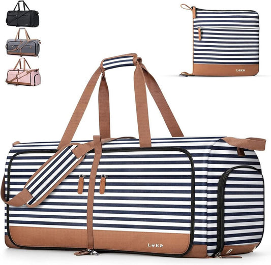 Foldable Travel Bag for Women, Large Duffel Bag with Separate Compartments