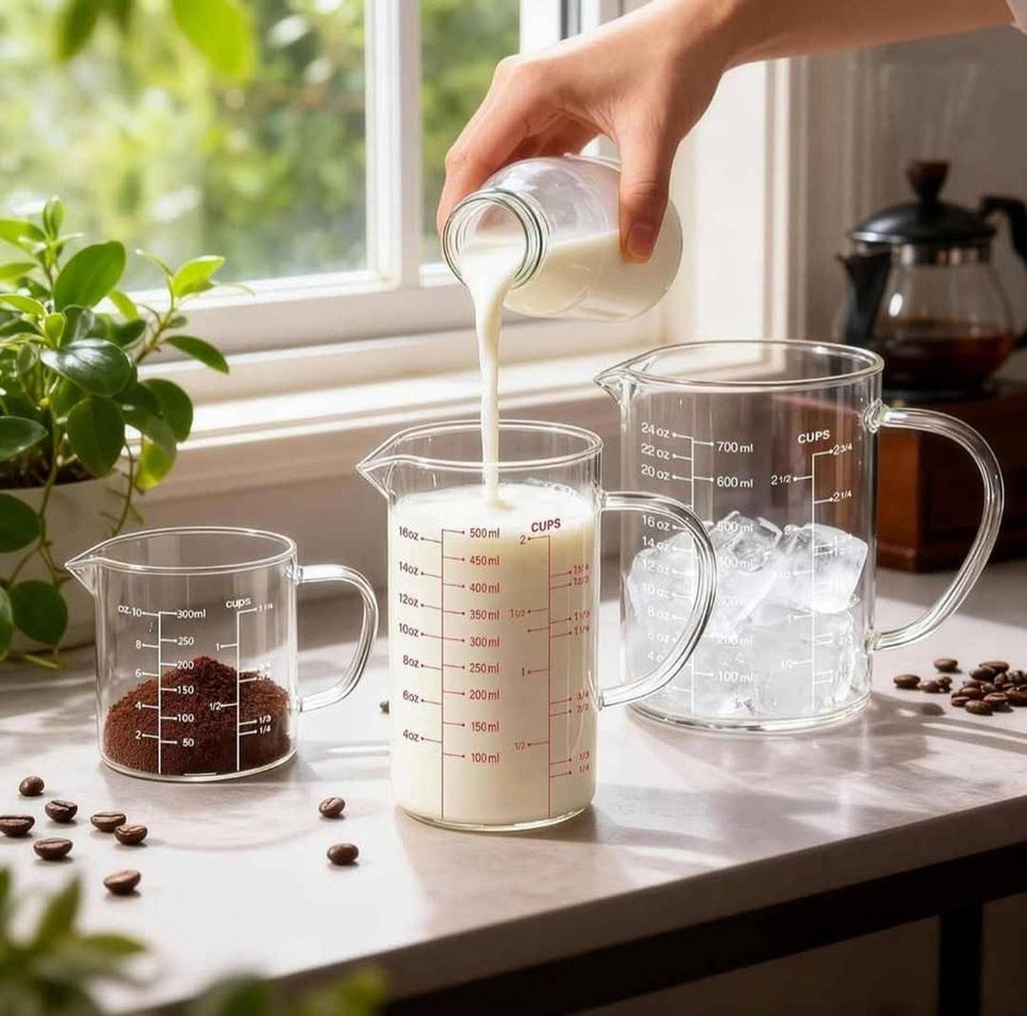 77L Glass Measuring Cup, [Insulated handle, V-Shaped Spout], High Borosilicate Glass Measuring Cup
