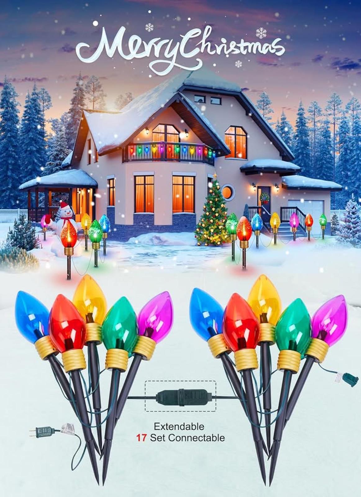 Jumbo C9 Christmas Pathway Lights Outdoor - 8.5 Feet 5 LED C9