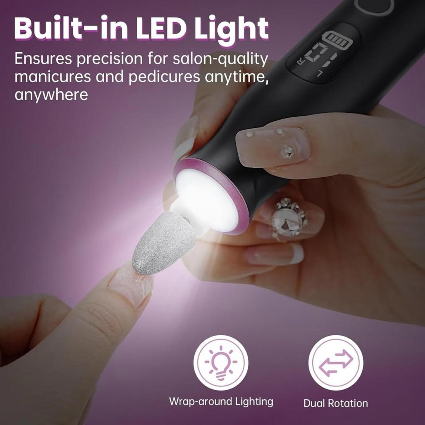 Electric Nail Drill, Cordless 2000 mAh Rechargeable Portable Nail File 12 in 1 Kit